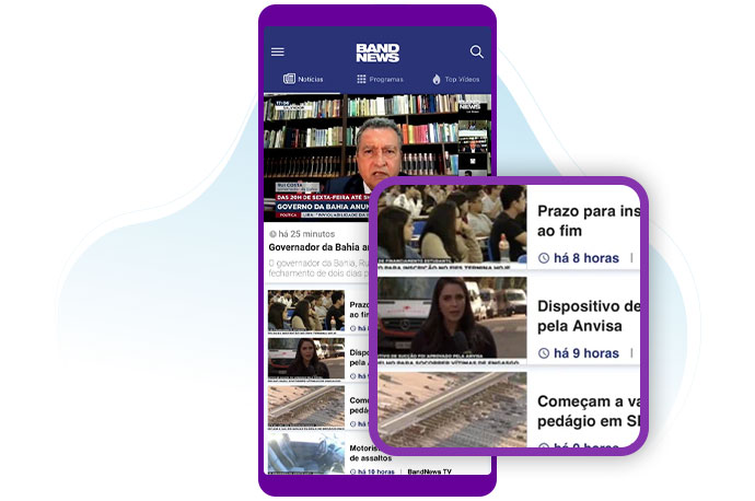 Printscreen da tela inicial do app Band News com um conteúdo em destaque.